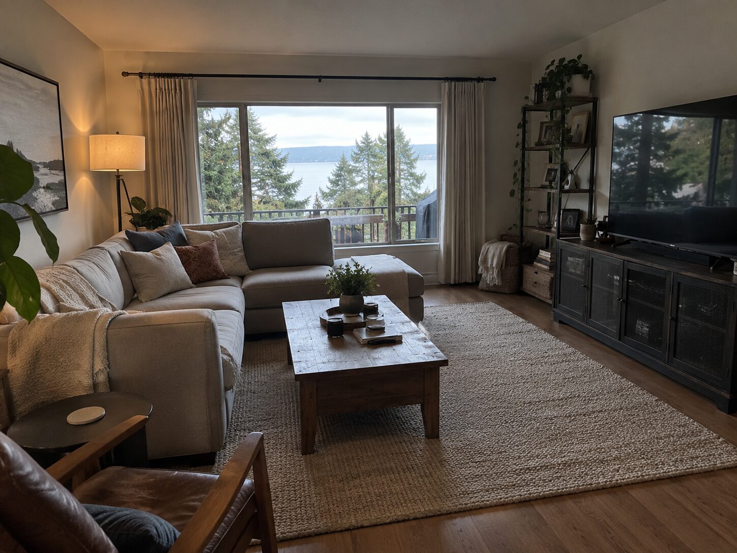 Example photo: living room with a lake view
